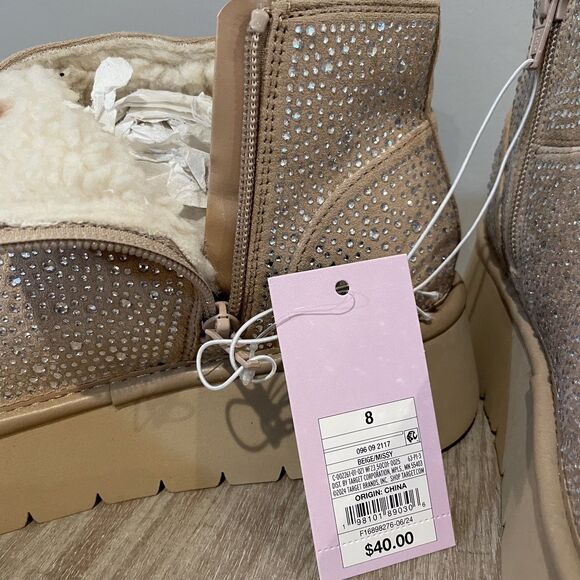 Wild Fable Women's Size 8 Beige Bling Rhinestone Covered Platform Booties NEW - Picture 5 of 10